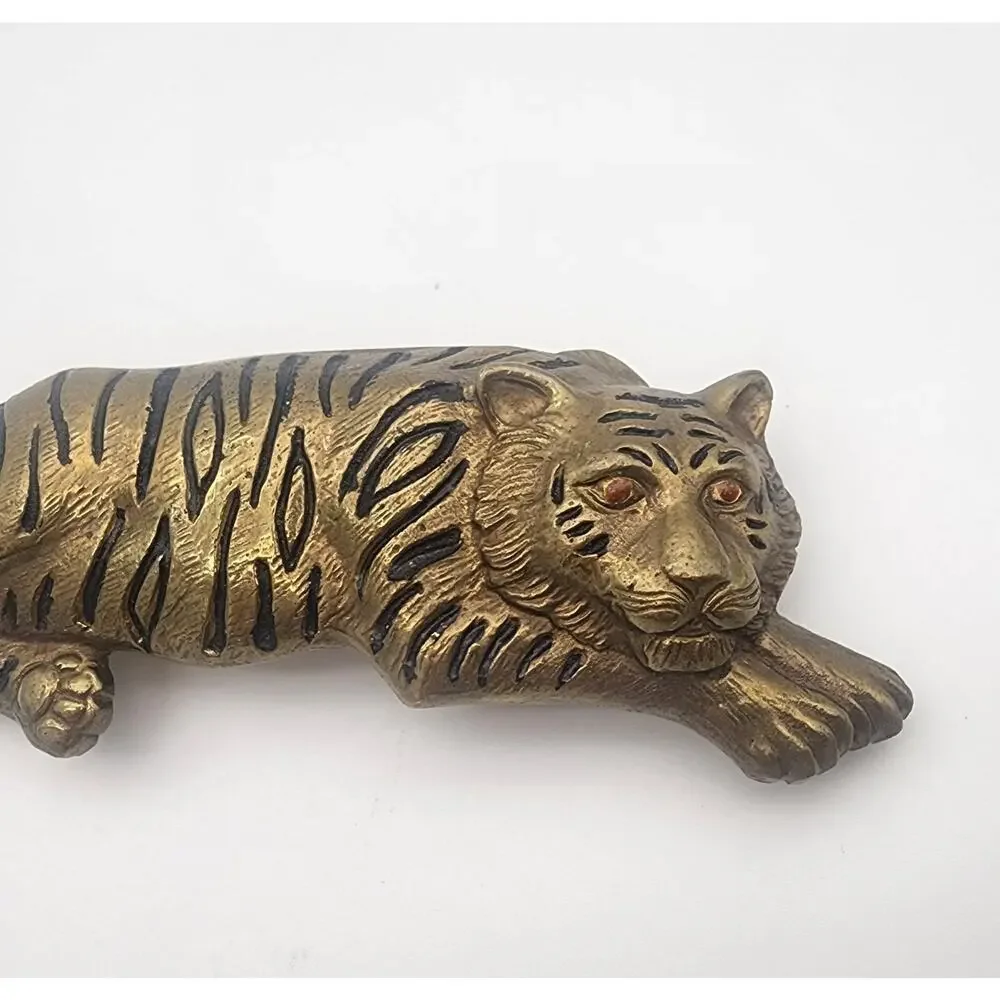 Vintage Tiger Cat BELT BUCKLE Designer Gold Tone Metal 5.25